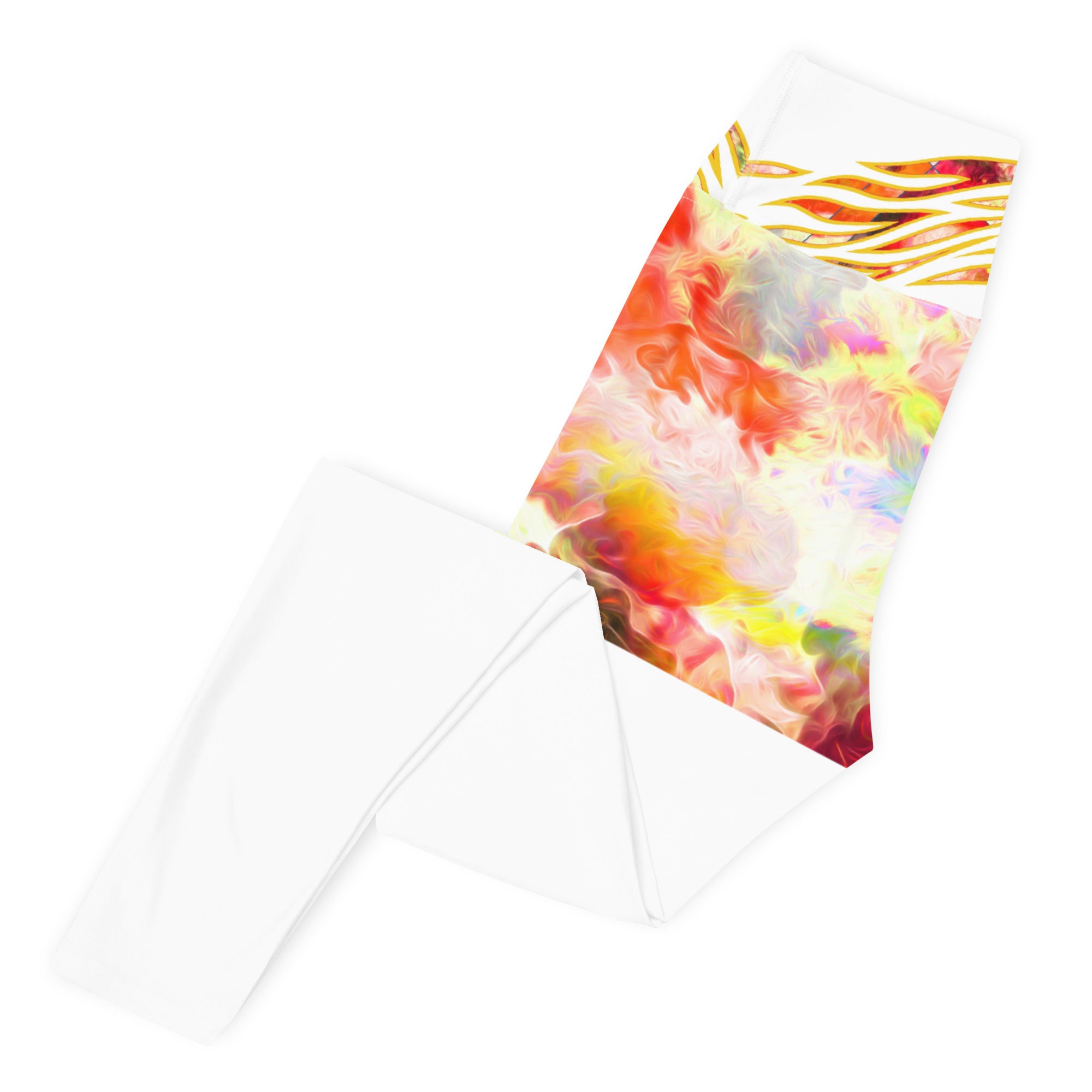 Active Wear Leggings- Tie and Dye Art on Coral and White. Streetwear Leggings. Yoga Pants. WickedYo.